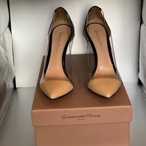 Like New Gianvito Rossi Plexi Beige and Black Heels 105mm, Size 38.5